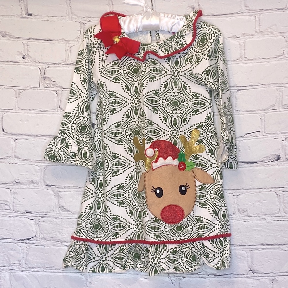 Counting Daisies Girl's Christmas Rudolph Dress Size 4 Excellent Condition